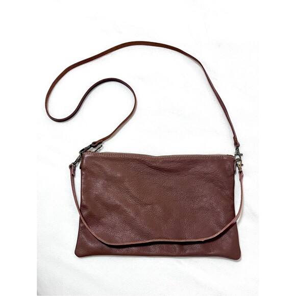 CuArtCub Handbags - CuArtCub Artisan Brown Pebbled Leather Foldover Crossbody Clutch Purse